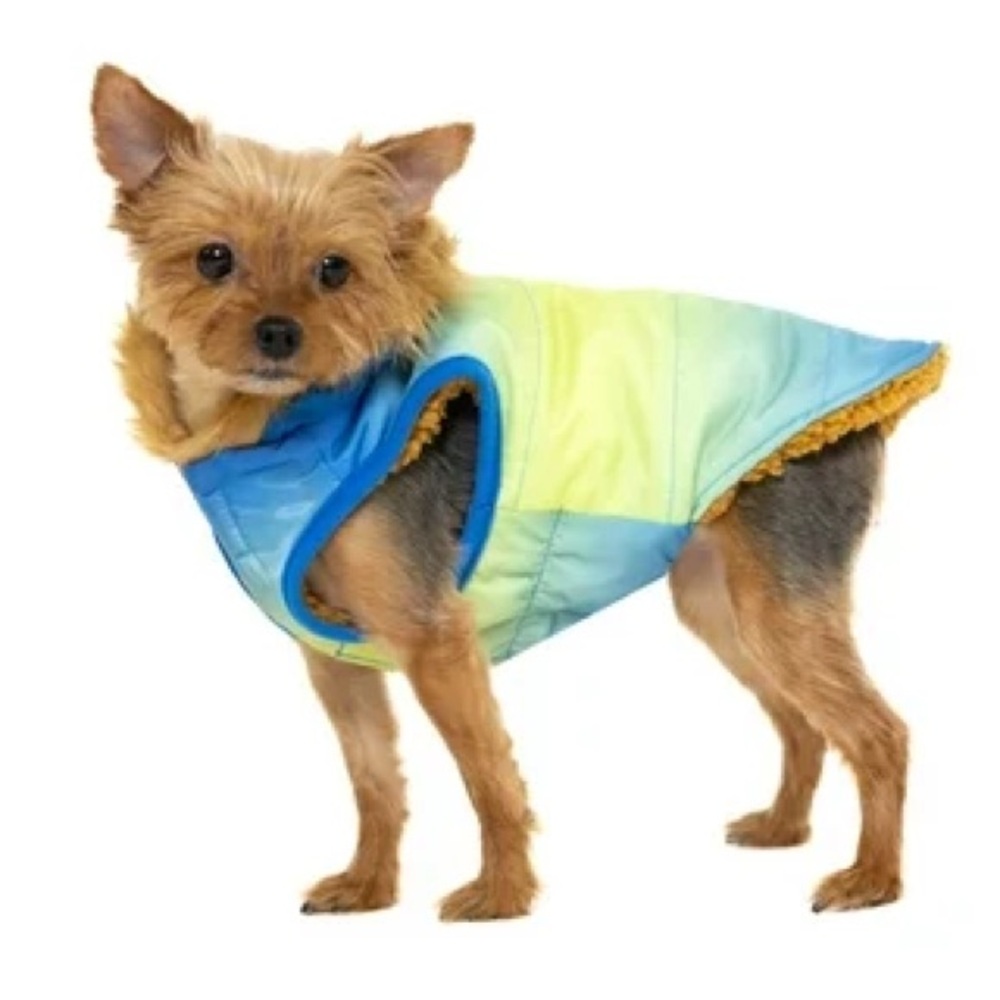 Blue & green pet dog winter jacket - small 10-20 lbs - new with tags